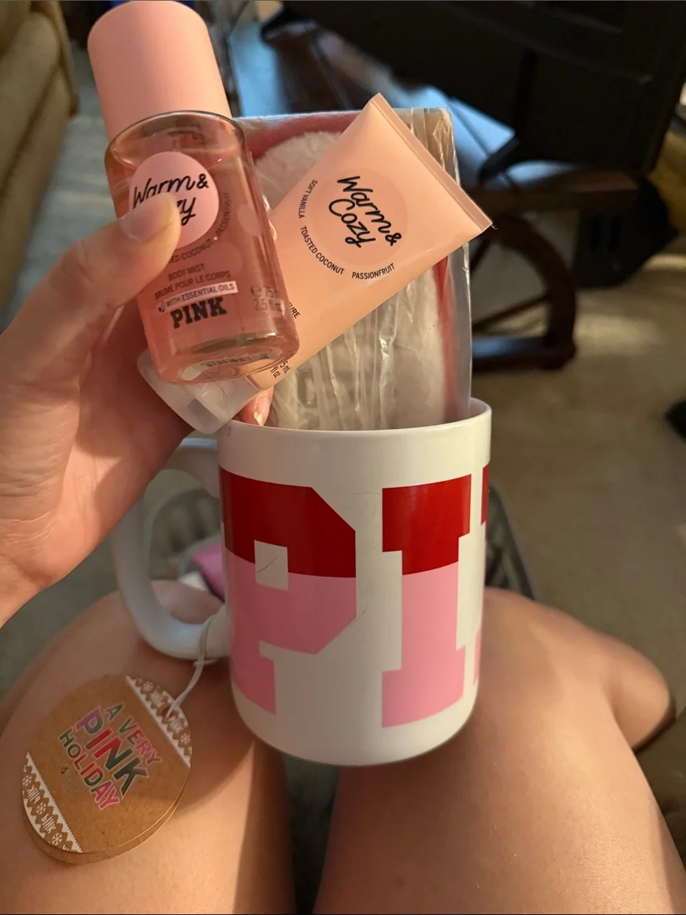 PINK Victoria's Secret Warm & Cozy Body Oil and Lotion Gift Set - Pink and Red